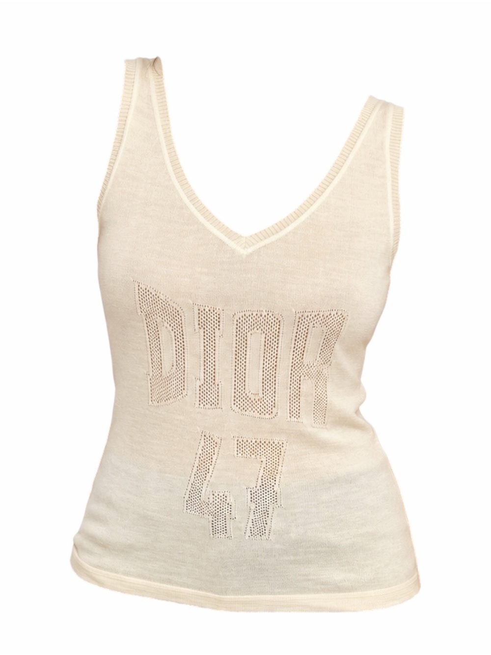 Vintage Christian Dior Ivory 47 Logo Wool Silk Knit Vest V-Neck Tank Top 4